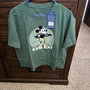 Life is Good Adult Green Mickey Mouse slightly cropped box T-Shirt.